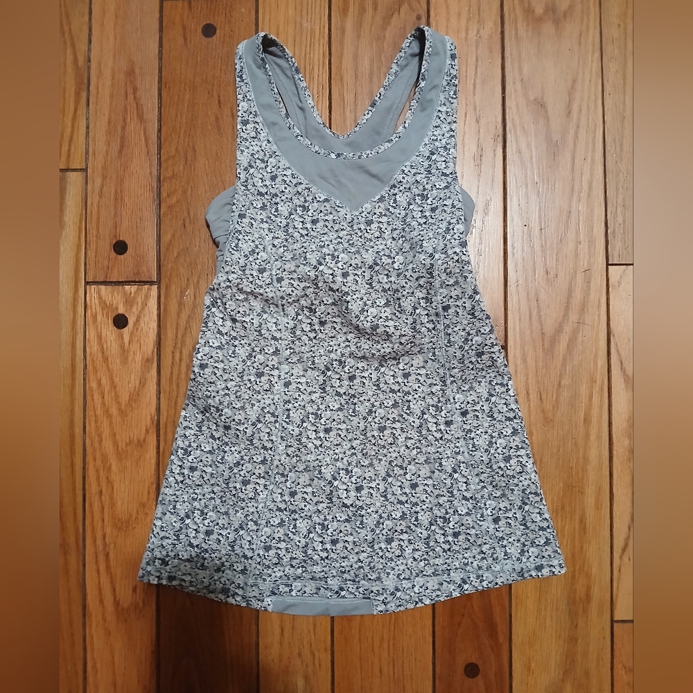 Lululemon Gray Floral Turbo Tank Top Racerback Ruched